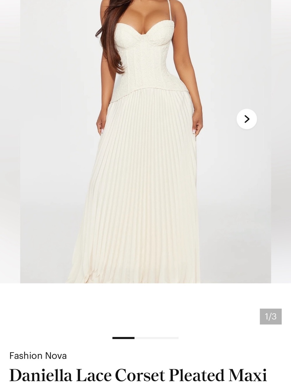 Fashion Nova Lace Corset Pleated Maxi Dress in Ivory